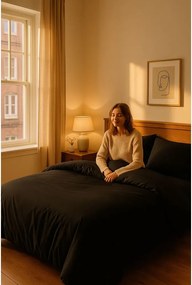 Set copripiumino e federa nero per letto matrimoniale o esteso con lenzuolo incluso/4 pezzi 200x220 cm Classic – Mila Home