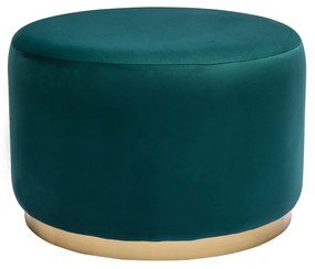 Pouf rotondo in velluto blu petrolio e metallo dorato D54 cm AMAYA