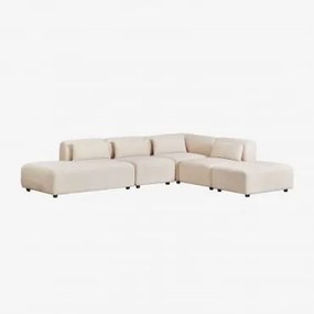 Divano Componibile Angolare In 4 Pezzi Con Chaise Longue Sinistra E Pouf Fogler Velluto A Coste Beige Lin - Sklum