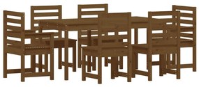 Set da Pranzo da Giardino 7 pz Miele in Legno Massello di Pino