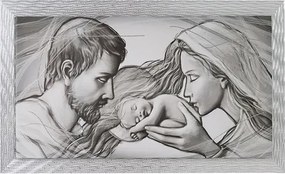 Quadro su tela moderno 72X132 cm tema Sacra Famiglia con cornice in legno decorata