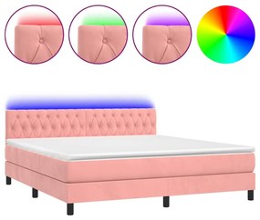 Letto a Molle con Materasso e LED Rosa 160x200 cm in Velluto