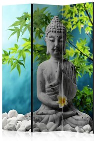 Paravento design Buddha: Bellezza Meditazione (3 parti) - statua, sfondo alberato