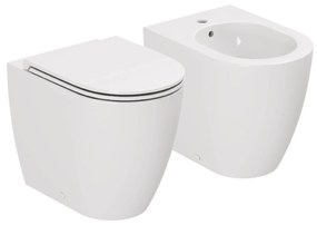 Coppia Di Sanitari a Terra Senza Brida Azzurra Ceramica "Comoda" Bianco Lucido