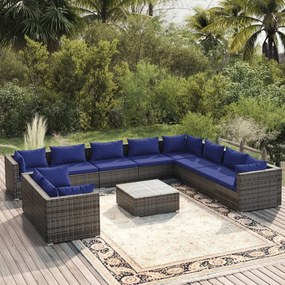 Set Divani da Giardino 11 pz con Cuscini in Polyrattan Grigio