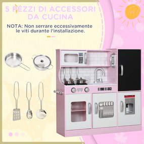 Cucina Giocattolo per Bambini 3-8 Anni con Fornelli Microonde Lavandino in Legno Rosa...