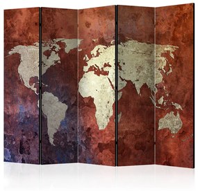 Paravento Continenti di Ferro II (5 parti) - mappa mondo bronzo astrazione