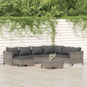 Set divani da giardino 8 pz con cuscini in polyrattan grigio