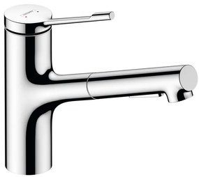 Rubinetto da cucina con doccetta diagonale Zesis Lean argento cromato lucido HANSGROHE