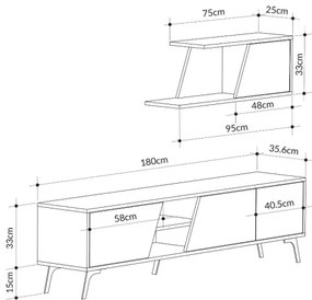Mobile Porta TV vintage con anta antracite e mensola Fiona rovere
