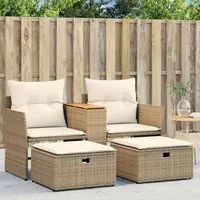 Divano da Giardino 2 Posti con Sgabelli Beige in Polyrattan 365805