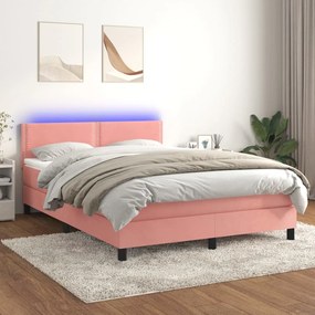Letto A Molle Con Materasso E Led Rosa 140x190 Cm İn Velluto /