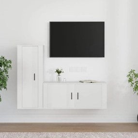 Set di mobili porta tv 2 pz bianco lucido in legno multistrato