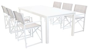 DEXTER - set tavolo in alluminio e teak cm 200/300 x 100 x 74 h con 6 poltrone Carpenter