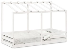 Letto Per Bambini Con Tetto Bianco 90x200cm Legno Massello Pino /