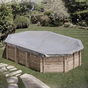 Copertura invernale per piscina ovale GRE in pvc grigio 591 x 405 cm