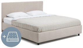 Letto matrimoniale imbottito beige con contenitore, materasso e rete inclusi 160x200 cm Myra Slim Line – Bonami Selection