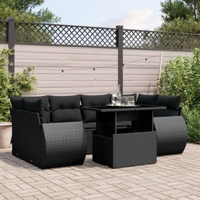 Set divani da giardino con cuscini 7pz nero polyrattan