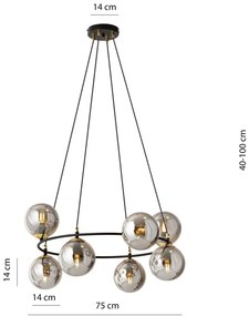 Lampadario a Sospensione AZURA 8 in Acciaio e Vetro 8xE14 Colore del corpo Nero e Grafite
