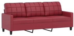 Set di divani 3 pz con cuscini rosso vino in similpelle