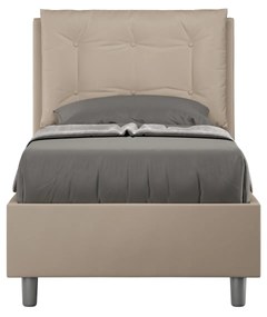 Letto singolo imbottito similpelle Annalisa con e senza rete e contenitore, Tortora / Contenitore