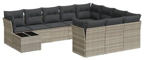 Set divani da giardino 11 pz con cuscini in polyrattan grigio