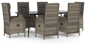 Set da pranzo giardino 7pz nero e grigio con cuscini polyrattan