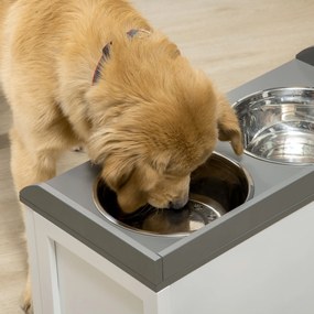 Ciotole per Cani Rialzate 60x30x36 cm con Cassetto in Acciaio Inox e Legno Bianco e Grigio...