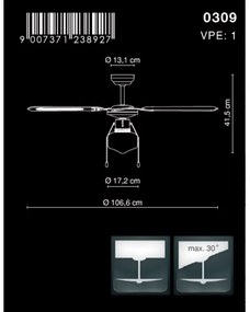 GLOBO 0309 - Ventilatore da soffitto CHAMPION 1xE27/60W/230V