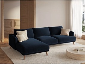 Divano angolare blu scuro (con penisola a sinistra/con chaise lounge) con rivestimento in velluto Naomi – Micadoni