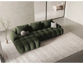 Divano angolare verde allungabile/con contenitore (con penisola a sinistra/con chaise lounge) con rivestimento in velluto Linz – Cosmopolitan Design