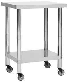Tavolo Da Lavoro Cucina Con Ruote 80x30x85 Cm İn Acciaio Inox /