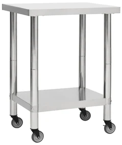 Tavolo Da Lavoro Cucina Con Ruote 80x30x85 Cm İn Acciaio Inox /