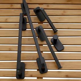Set 2 appendini portasciugamani in acciaio inox nero con doppio fissaggio Cubik