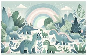 Quadro su tela – Dinosauri felici in una foresta da favola