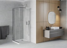 Mexen Rio cabina doccia quadrata 90 x 90 cm, trasparente, cromo + piatto doccia Flat, bianco - 860-090-090-01-00-4010