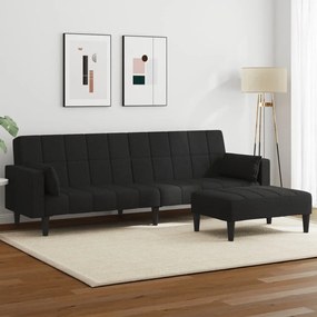 Divano Letto A 2 Posti Con Poggiapiedi Nero İn Tessuto /