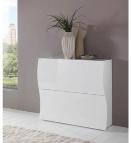 Scarpiera Onda 2 Ante Design Moderno Bianco Lucido 16 Paia Made In Italy