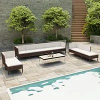 Set Divani da Giardino 10 pz con Cuscini in Polyrattan Marrone 3056973