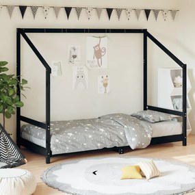 Giroletto Per Bambini Nero 90x200 Cm İn Legno Massello Di Pino /