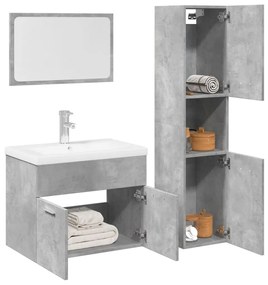 Set Mobili Da Bagno 4 Pz Grigio Cemento İn Legno Multistrato /