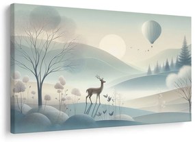 Quadro su tela – Cervo nella valle nebbiosa all’alba