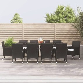 Set da Pranzo da Giardino 11 pz con Cuscini in Polyrattan Nero