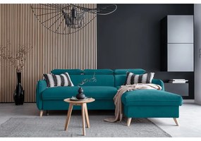 Divano letto angolare in velluto turchese (angolo destro) Sweet Harmony - Miuform