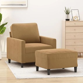 Poltrona Con Poggiapiedi Marrone 60 Cm İn Velluto /