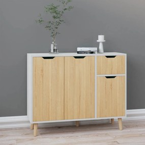 Credenza Bianca E Rovere Sonoma 90x30x72cm İn Legno Multistrato /