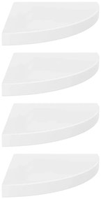323909  floating corner shelves 4 pcs high gloss white 35x35x3,8 cm mdf