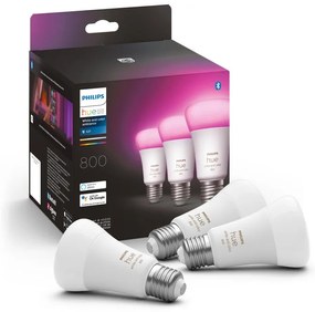 Set da 3 lampadine LED, E27 goccia, trasparente, luce cct e rgb, 9W= 806LM (equiv 60 W), 42° dimmerabile, PHILIPS HUE