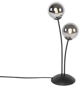 Lampada da tavolo moderna nera 2 luci vetro fumé - ATHENS
