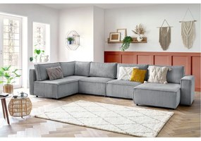 Divano angolare a U in velluto a coste grigio chiaro, angolo sinistro Nihad modular - Bobochic Paris